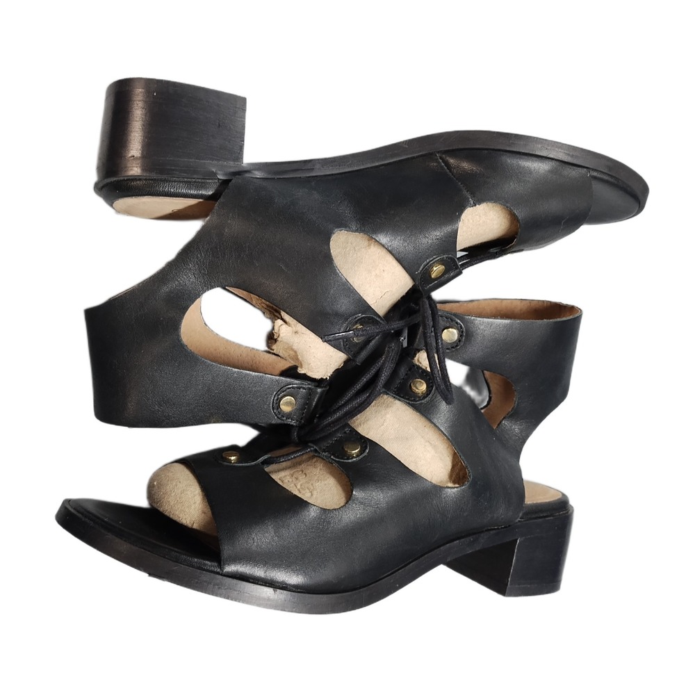 Seychelles Love Affair Gladiator Sandals Womens Size 8.5 Black Peep Toe Lace Up